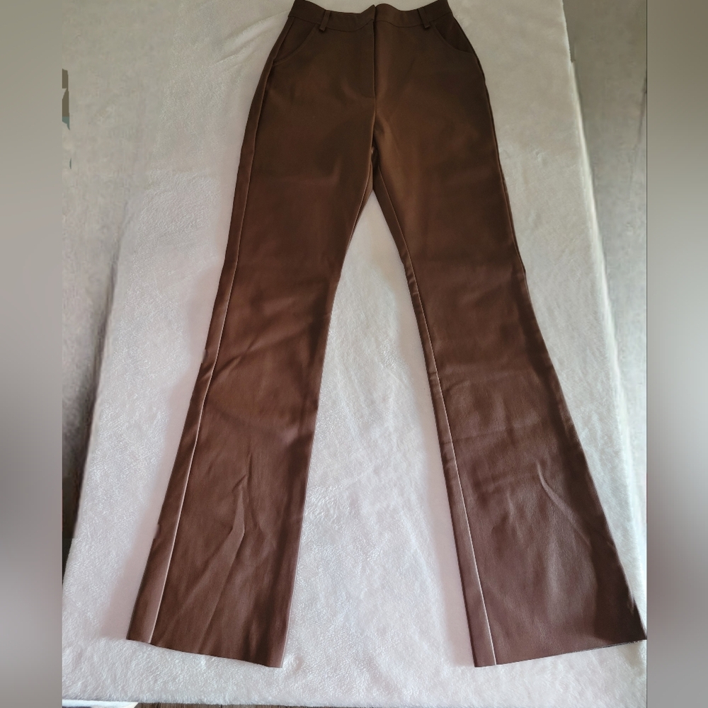 Meshki Brown Flared Faux Leather Pants Size SMALL